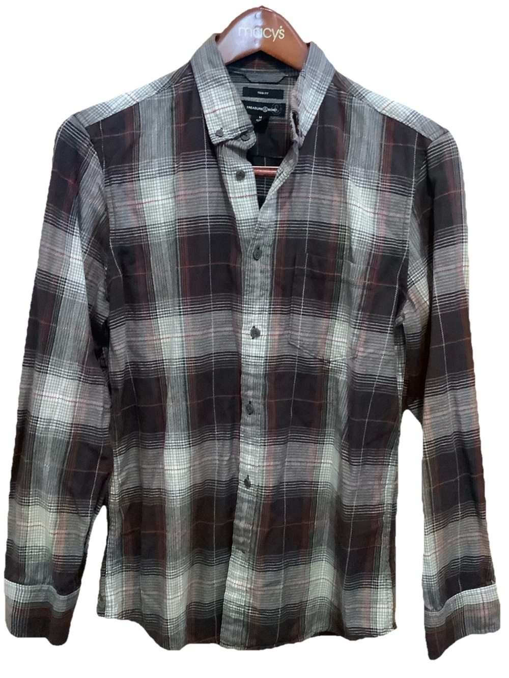 Treasure & Bond Men's Plaid Button-Down Shirt - Brown / Medium